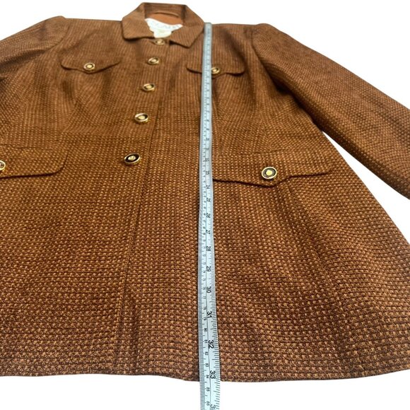 Vintage Escada Margaretha Ley Wool Blend Tweed Blazer Orange Size 14 Gold Button - Picture 14 of 15